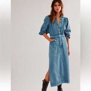 Free People Mad Love Denim Midi Dress In Skyfall